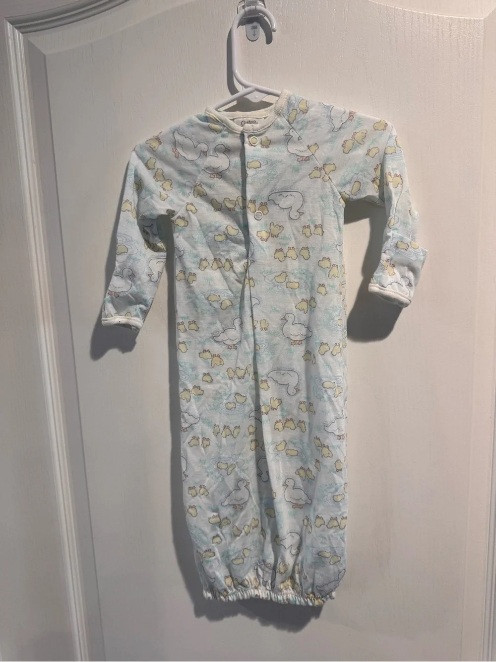 Vintage Carters Baby Sleeper Gown with Duck Print - Light Blue & Yellow